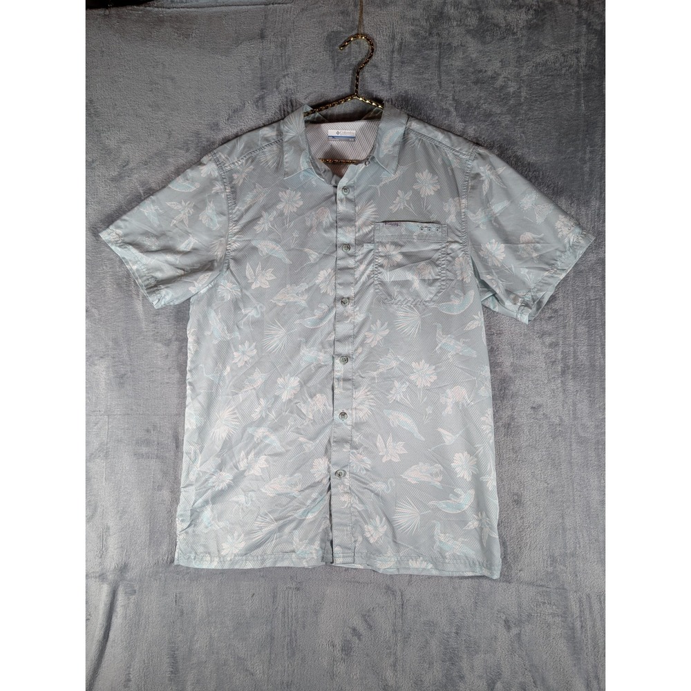 Columbia PFG Florida Men's Medium Fishing Shirt Manatee Palm Tree‎ Aquatic Life